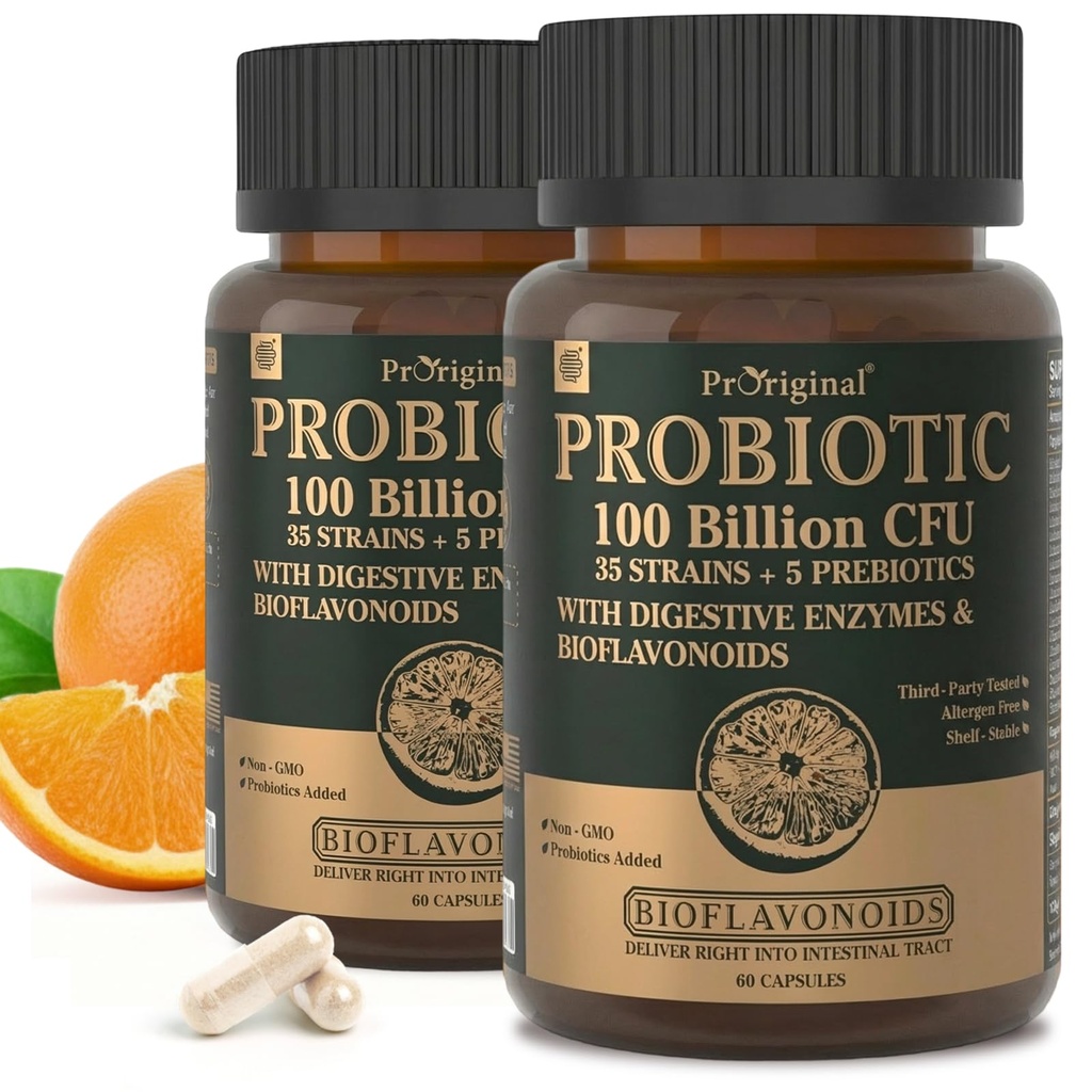 Probiotik dengan Pregren untuk Pria dan Perempuan - 35 Strains Probiotik Organik 100 Milyar CFU untuk Kesehatan Gut & Digetical, Vegan Acivoillus Progitius Supplemen, Probiotic Non-GMO Probiotic 120 Caps
