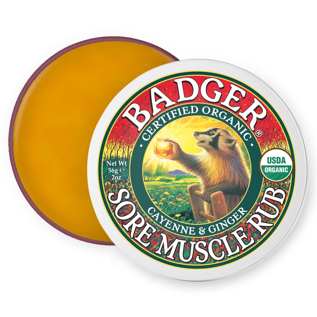 BADGER Organik Sore Otot Gosok Tin, 2 OZ