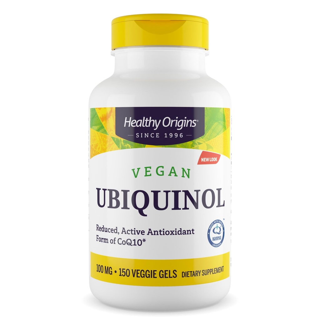 Origins Sehat Vegan Ubiquinol (Formasi KoQ10), 100 mg - Kaneka Ubiquinol Support untuk Dukungan Kesehatan & Antioksidant - Gluten- Free & Non-GMO Tambahan - 150 Veggie Gels