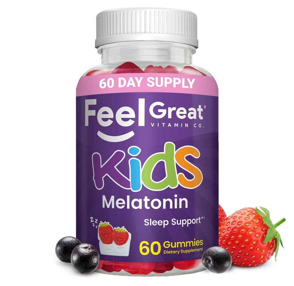Feel Great Kids Melonatonin Gummy 124; Strawberry Flavored MelonainGummies Anak-Anak: 124; 1 MG of Melonainin Sleep Aid untuk Anak-anak 124; Vegan Gummies 124; 60 Hari Supply