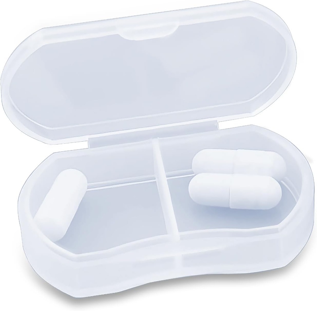 Pill Case for Purse Small Pill Organizer Portable Travel Pill Containers AM & PM Mini Pill Box Vitamin, Fish Oil, Suplemen Holder (1 PCS, White)