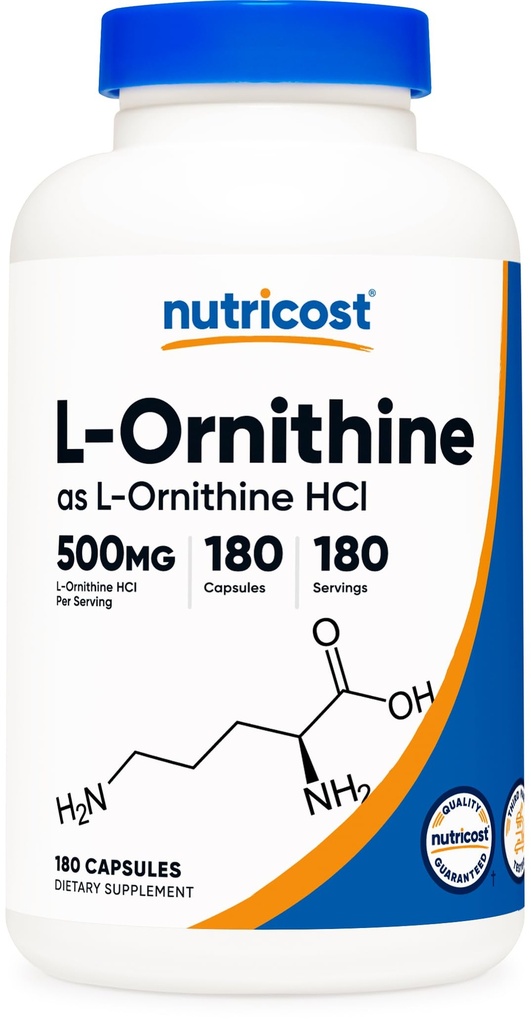 Nutricost L- Ornithy 500mg, 180 Capsules - Non- GMO dan Gluten Free