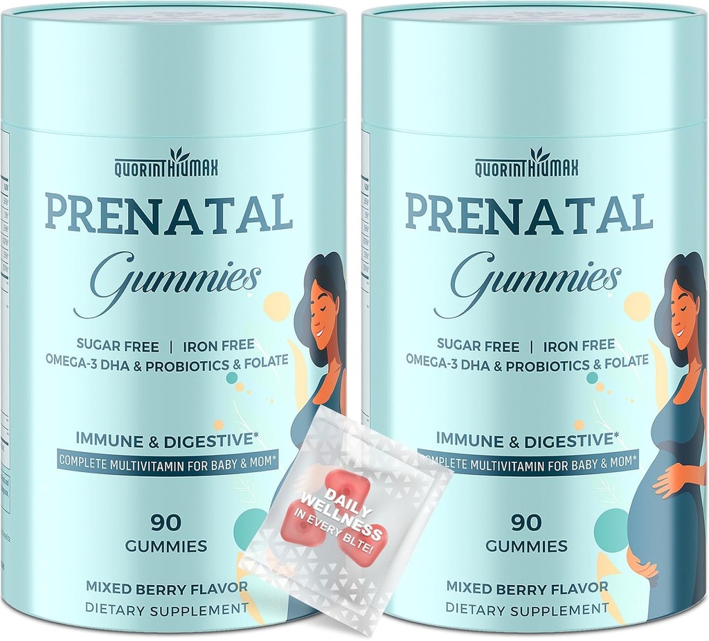 Prenatal Gummies Gula Bebas 180 Cacah - Organisasi Prenatal Vitamin Bagi Perempuan dengan Flodge, DHA & Progories - Besi Bebas Prenatal Vitamin Gummies untuk Imune & Digetives - 2 Botol