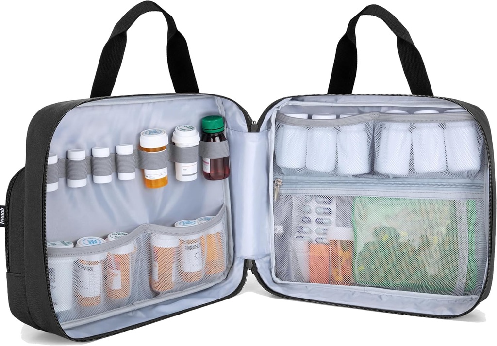 Trunab Pill Bottle Organizer Medicine Carrying Bag Safe Medication Travel for Prescription, Vitamin, Penyimpanan Suplemen Medis (Bag Only)