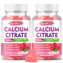 2 Paket Calcium Citrate Gummies 1000mg w / Vitamin D3, Absorpsi Tinggi Kalsium untuk Perempuan & Pria, Plus Magnesium, Posium, Zinc untuk Muscle & Imune, Raspberry Flavor, 120 Count
