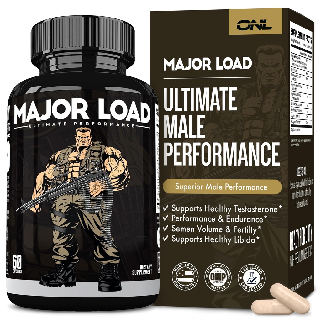 Mayor Load Testosteron Booster for Men - Testosteron Suplement with Horny Goat Weed, Maca Root, & Tribulus Terrestris - Tonkat Ali Men 's Energy, Stamina & Energy - Test Booster 60 Capsules