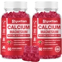 Kalsium Gummies + Magnesium & Zinc dengan Vitamin D3 & K2, Tambahan Absorpsi Tinggi Kalsium untuk Tulang, Gigi & Imune Dukungan, Non GMO, Vegan, 120 Cacah