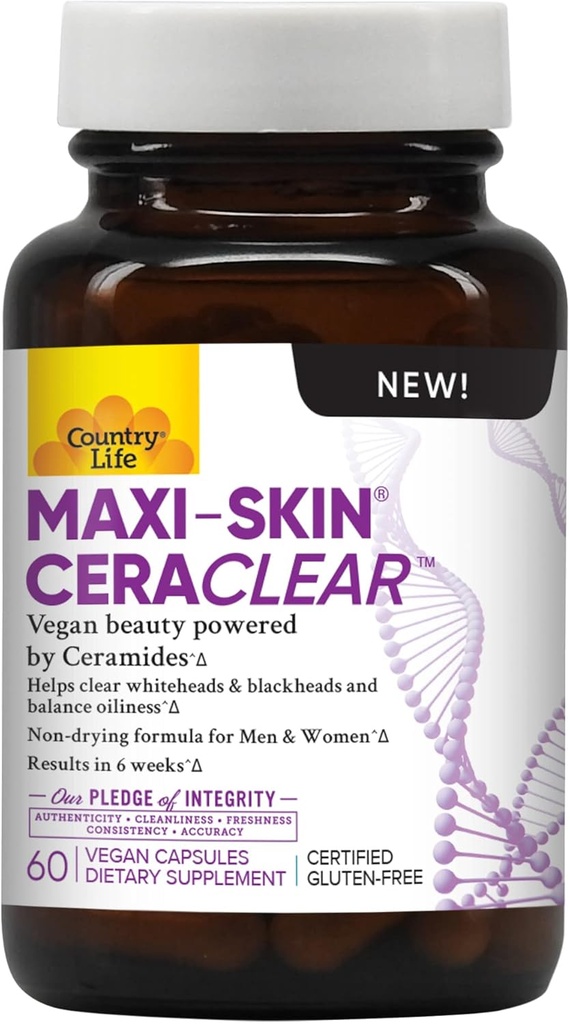 Kehidupan Negara Maksimum Skin CeraClear, 60 Vegan Capsules - Secara klinis Mempelajari Konjac Root Ceramides untuk Mendukung Clear, Skin & Improve Hiperpigmentasi - Gluten Bebas, Vegan, Kosher