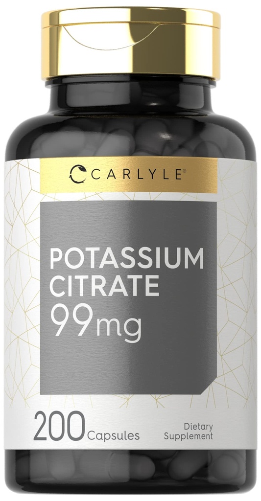 Carlyle Potasium Citrate Supplemen 124; 99mg 124; 200 Capsules 12.4; Non-GMO dan Gluten Free