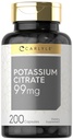Carlyle Potasium Citrate Supplemen 124; 99mg 124; 200 Capsules 12.4; Non-GMO dan Gluten Free