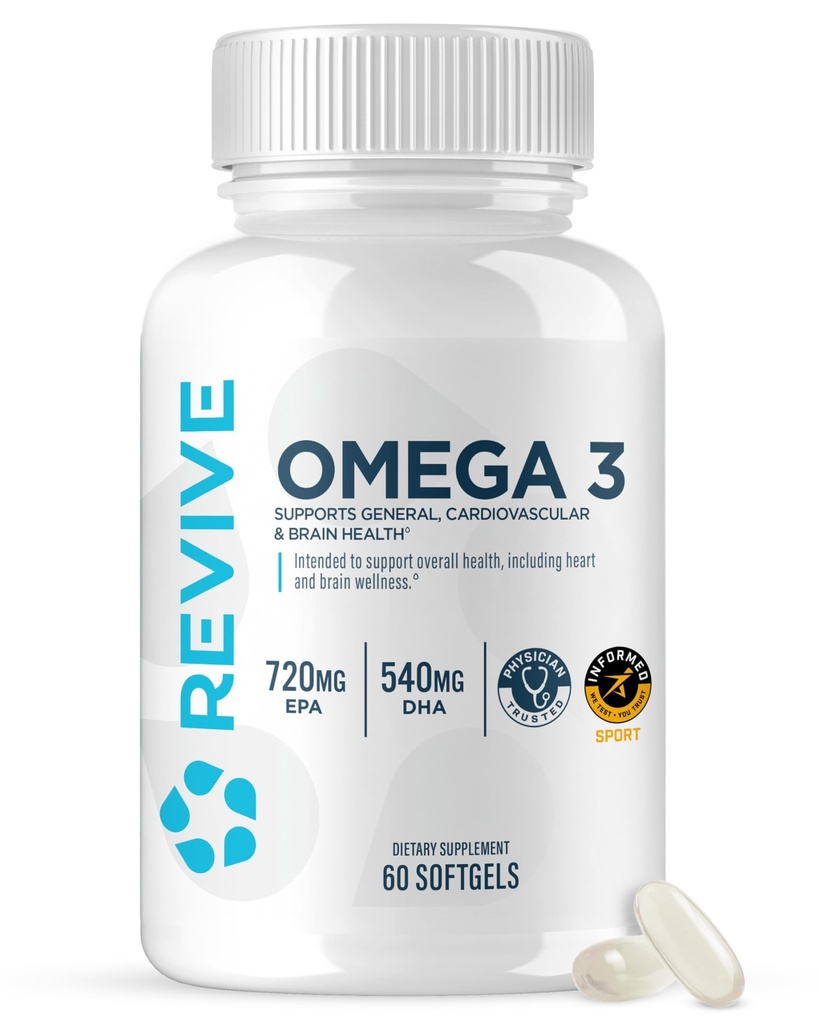 Revive MD Omega 3 Oil Suplemen untuk Pria & Perempuan - Softgels dengan EPA & DHA Acids Gendut untuk Skin sehat & Joints, Jantung & Otak - Ramah, Gluten- Bebas (120 Softgels, 60 Hamba)