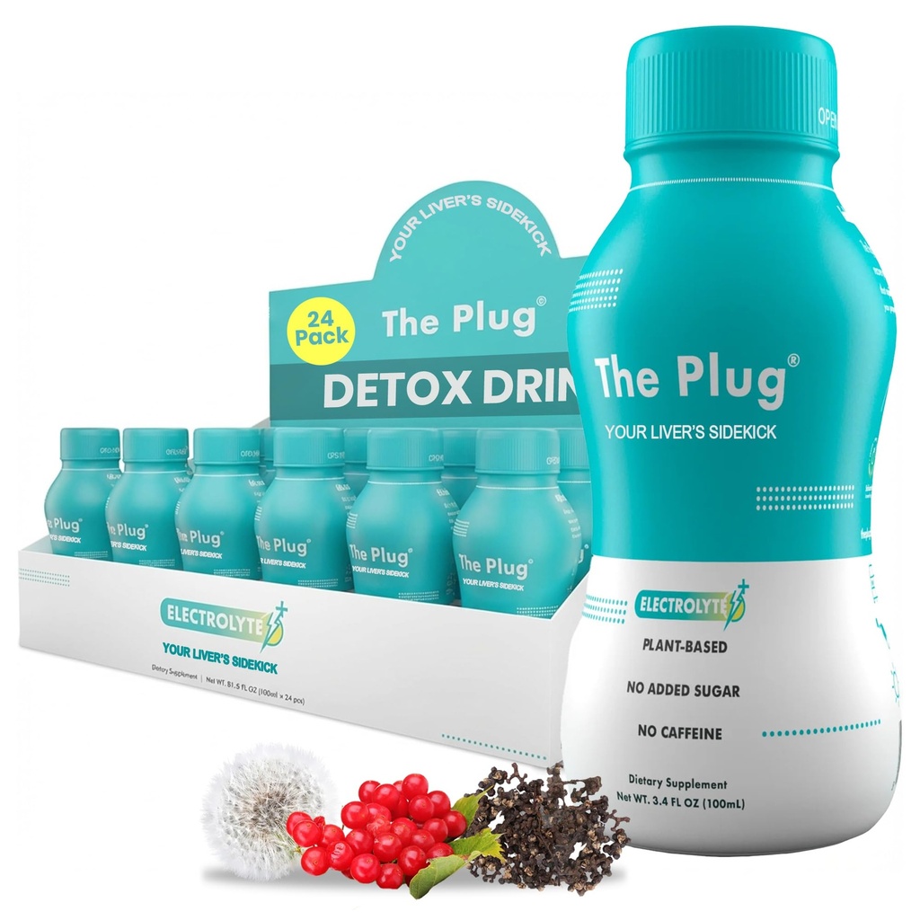 The Plug Liver Cleanse Detox & Repair Drink - Plant Based Herbal Electrolite Drink for Liver & Health, Bloating Relief, Restore Antioksidants & Minegrance 124; Liver Complex Energy Drink (24- Pack)