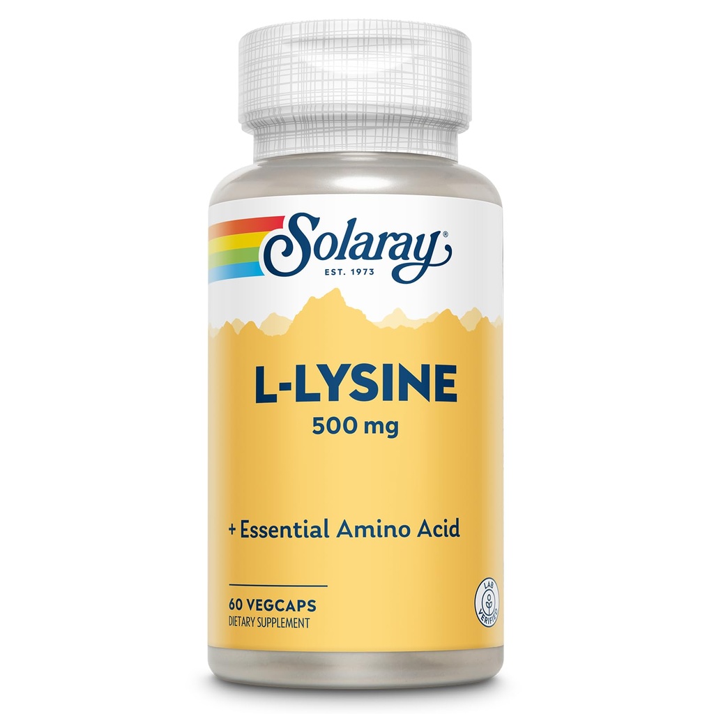 SOLARAY L Lysine 500 mg Capsules - Freeman Formulir Amino Acids Suplemen - Kuat Wellness Dukungan dengan L-Lysine Amino Acid - Lab Diverifikasi, 60- Hari Jaminan, 60 hamba, 60 VexCaps