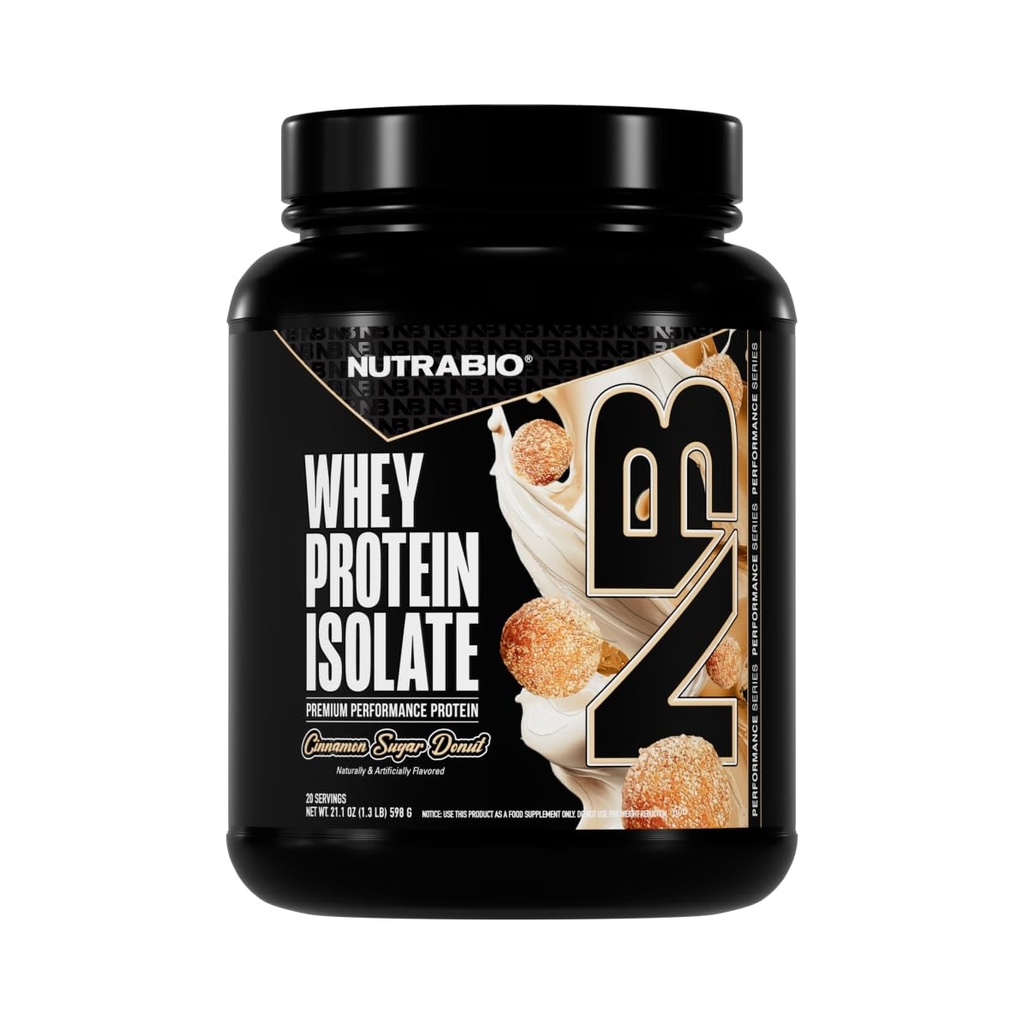 NutraBio 100% Whey Protein Isolator Protein, 25g Whein Protein dengan Complete Amino Acid Profile, Non-GMO, Soy & Gluten Free, Low Carb, Low Calorie Whein Powder, Cinnamon Sugar Donut, 2 Lbs