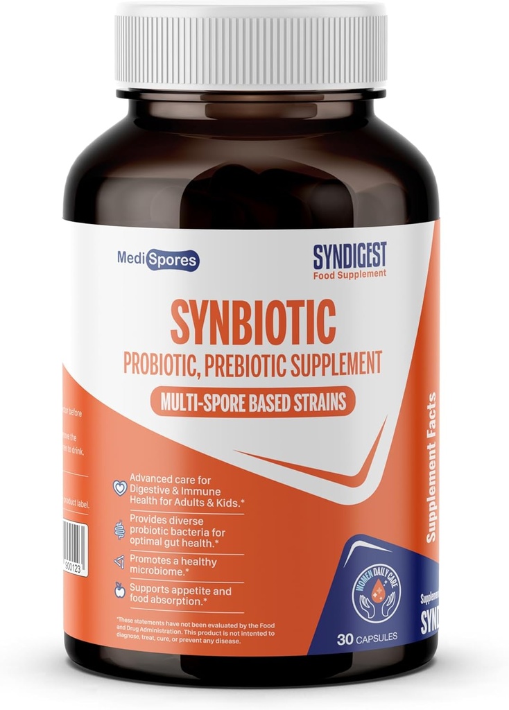 Syndited probiotic daily care for women & men with dual sufit of 5 probiotic strains, balance gut health & relieves constipation, travel friendly, 30 kapsul (2 billion CFU / serving)