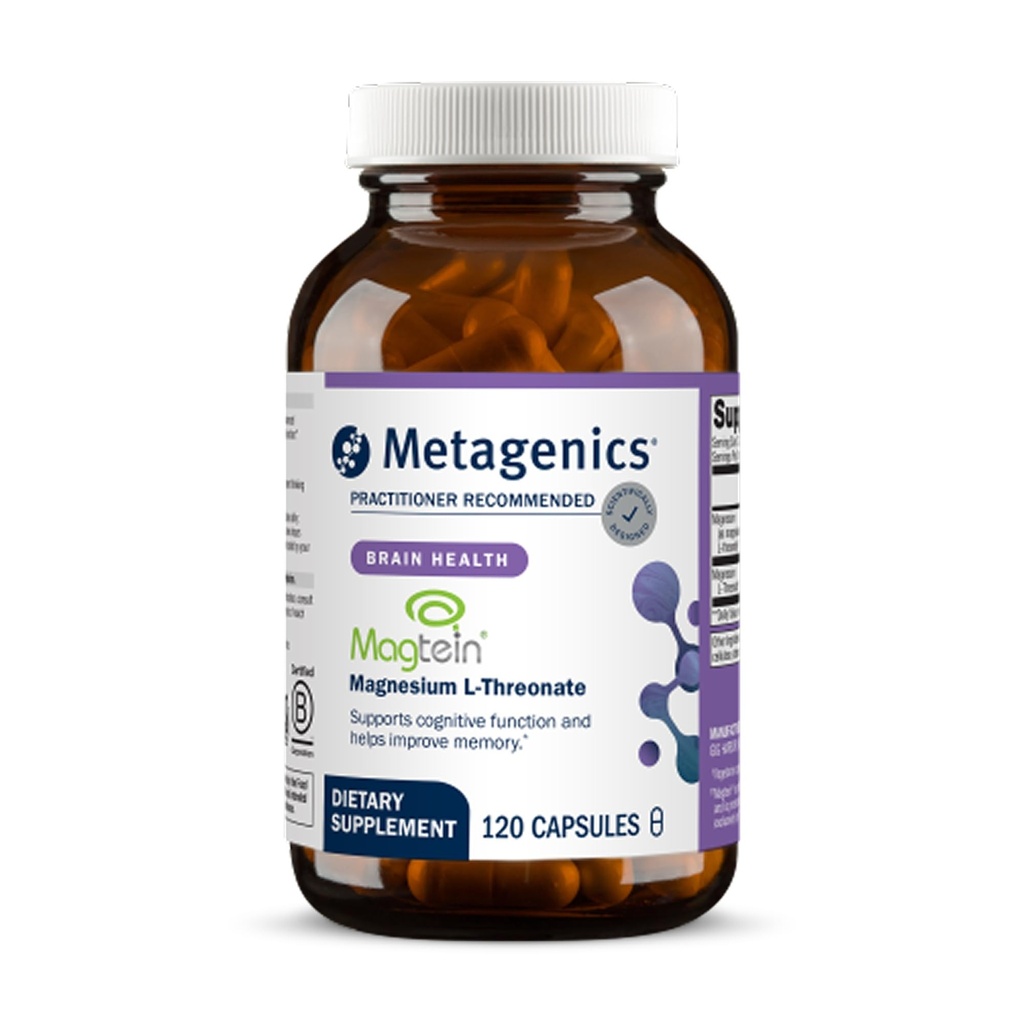 Metagenik Magnesium L- Threonate - Magtein Magnesium for Brain Health, Memory, Learning & Cognitive - Secara klinis Dipelajari Bentuk Bioavable - Non-GMO, Gluten- Free, Vegan - 120 Capsules