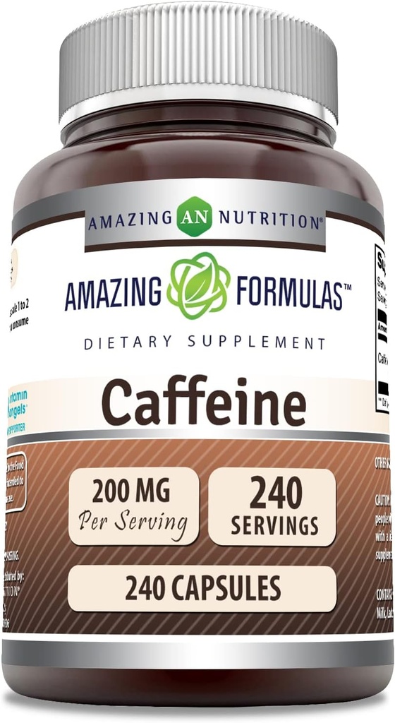 Amazing Formula Caffeine 200 Mg per Serving 124; Capsules 12.4; Non-GMO 124; Gluten- Free 124; Made in USA (1 Pack, 240 Count)