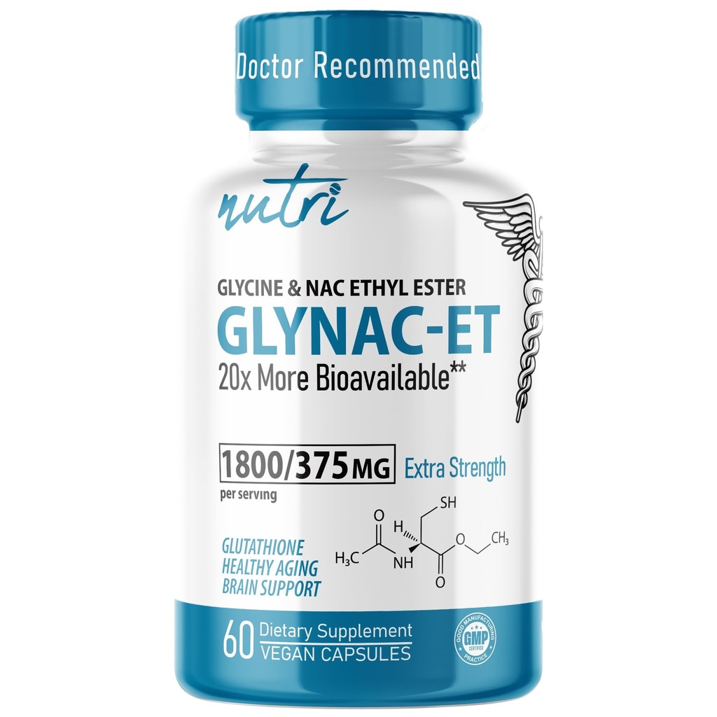Nutri NAC Ethyl Ester + Glycine - Ekstra Kekuatan 375mg - Nacket withe Selenium - 80% Bioavability - N- Acetylcysteine - Pendukung Anti Aging, Glutathione Boost - 60 Capsules - Teruji Partai 3
