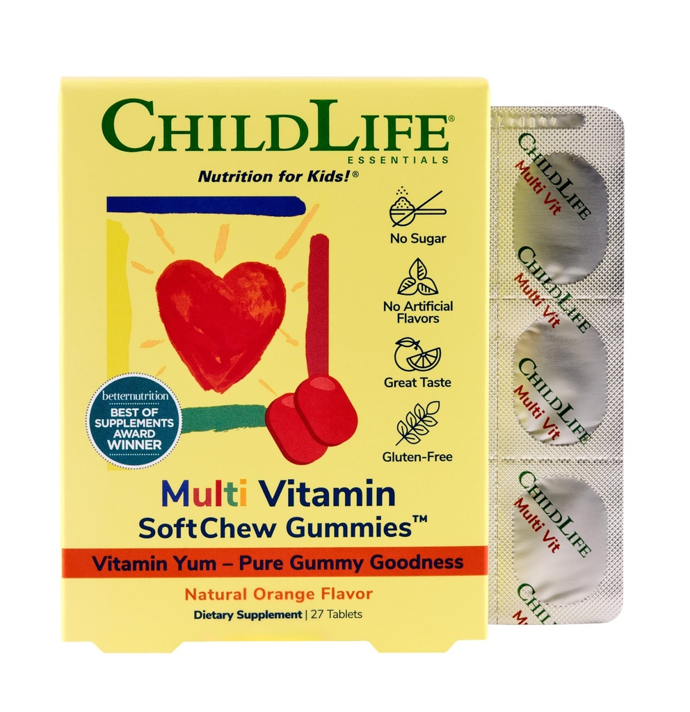 Anak-anak ESSENTIALS Anak-anak Multivitamin SoftChew Gummies - Anak Vitamin, Multivitamin For Kid, Multivitamin Gummies, Toddler Vitamin, Anak-anak Chewable Vitamin, Sugar Free-Natural Orange, 27 tablet