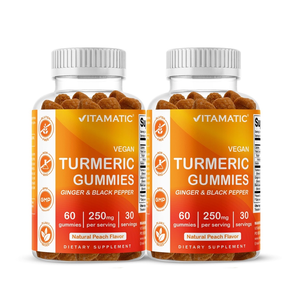 Vitamatic Turmeric Gummy dengan Ginger & Black Pepper Extract - 60 Vegan Gummies Setiap 124; 2 Pack (120 Gummids) 95% Curcuminoid - powerful Antioksidant & Inflammatory Dukungan