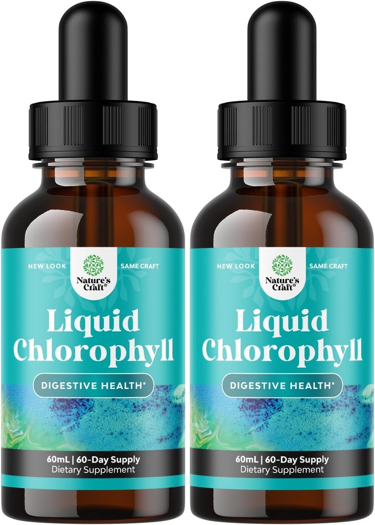 Mint Flavored Chlorofil Liquid Drops - Vegan Liquid Chlorophyll Drops for Immune Support Gut Health Skin Cart Detox Liver Duction and Bad Breath - High Potency Internal Deodorizer - 2 Pack