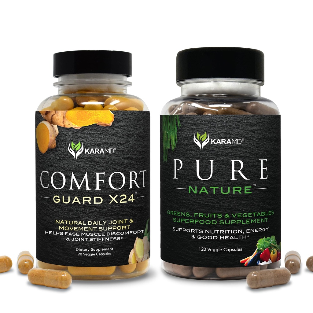 KaraMD Pure Nature & Comfort Guard Bundle 124; Whole Food Greens, Fruits & Vegetables + Movement Dukung 128; Non-GMO, Vegan, Gluten- Free (30 Pelayan)