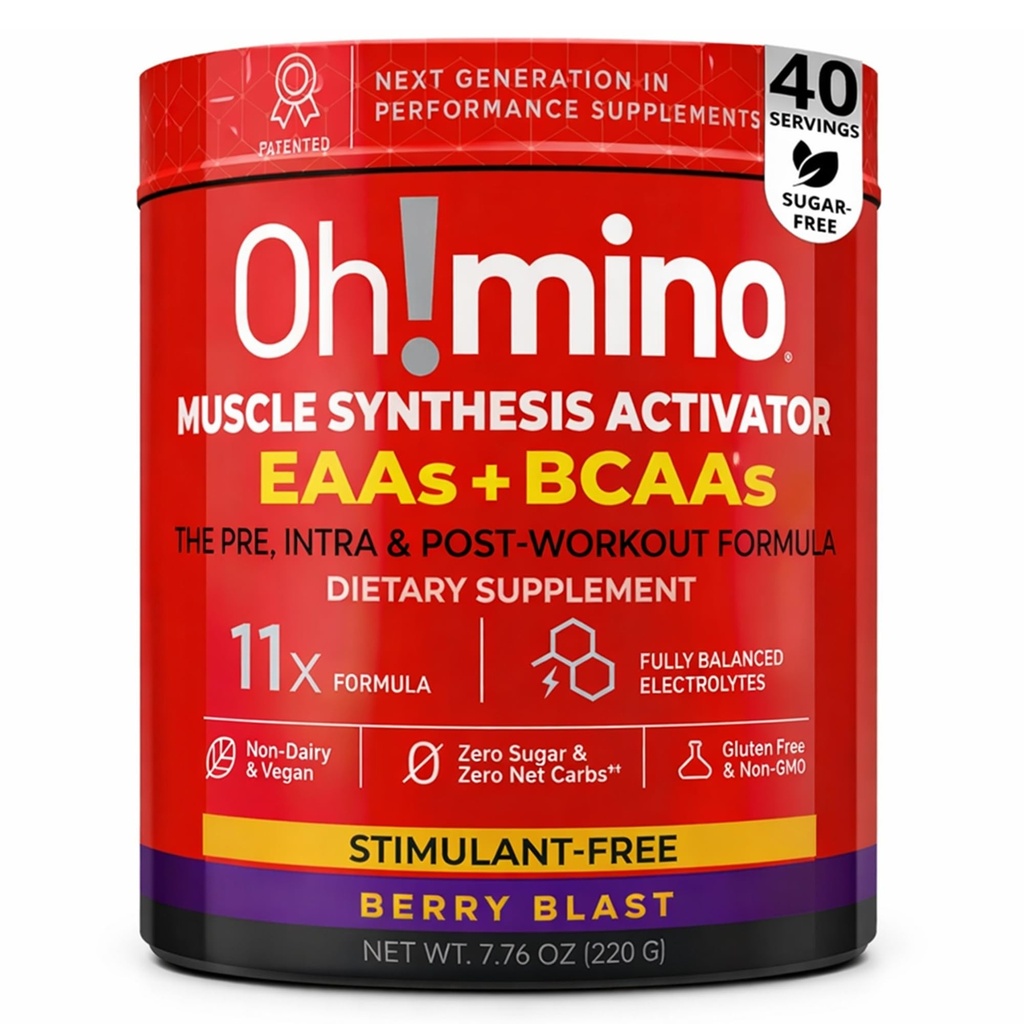 Oh! Tambahan Amino Accids Mino. Berry Blast, Stimulant-Free Powder. Semua 9 EAA, BCAAs dan Amino Sempurna untuk Kerja, Amino Energy, dan untuk membangun Otot, dan Perbaiki Lebih Cepat.
