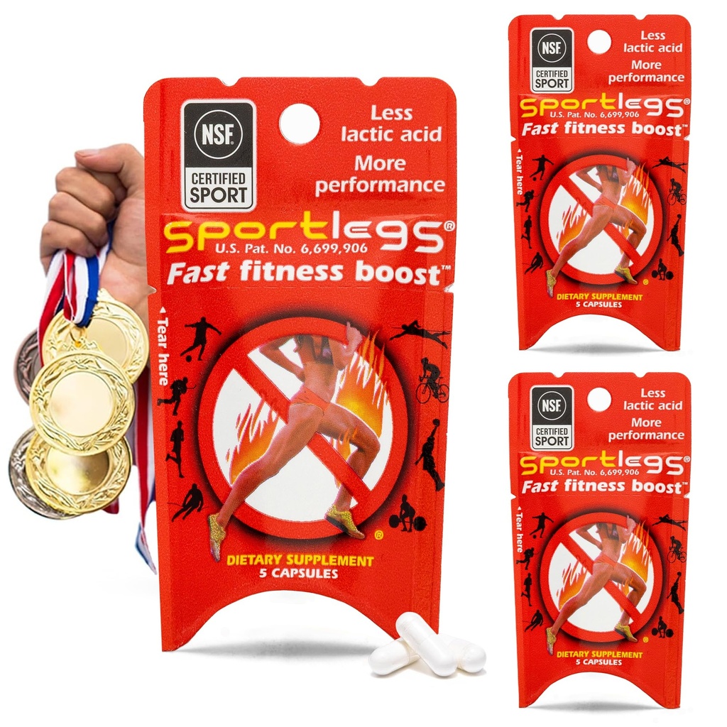 SPORTLEGS Fast Fitness Boost Pre Workout for Men and Women, Lactic Acid Suplemen Olahraga Endurance Fuel Suplemen untuk Pelari - 5- Cap Packet, Trial Pack 3