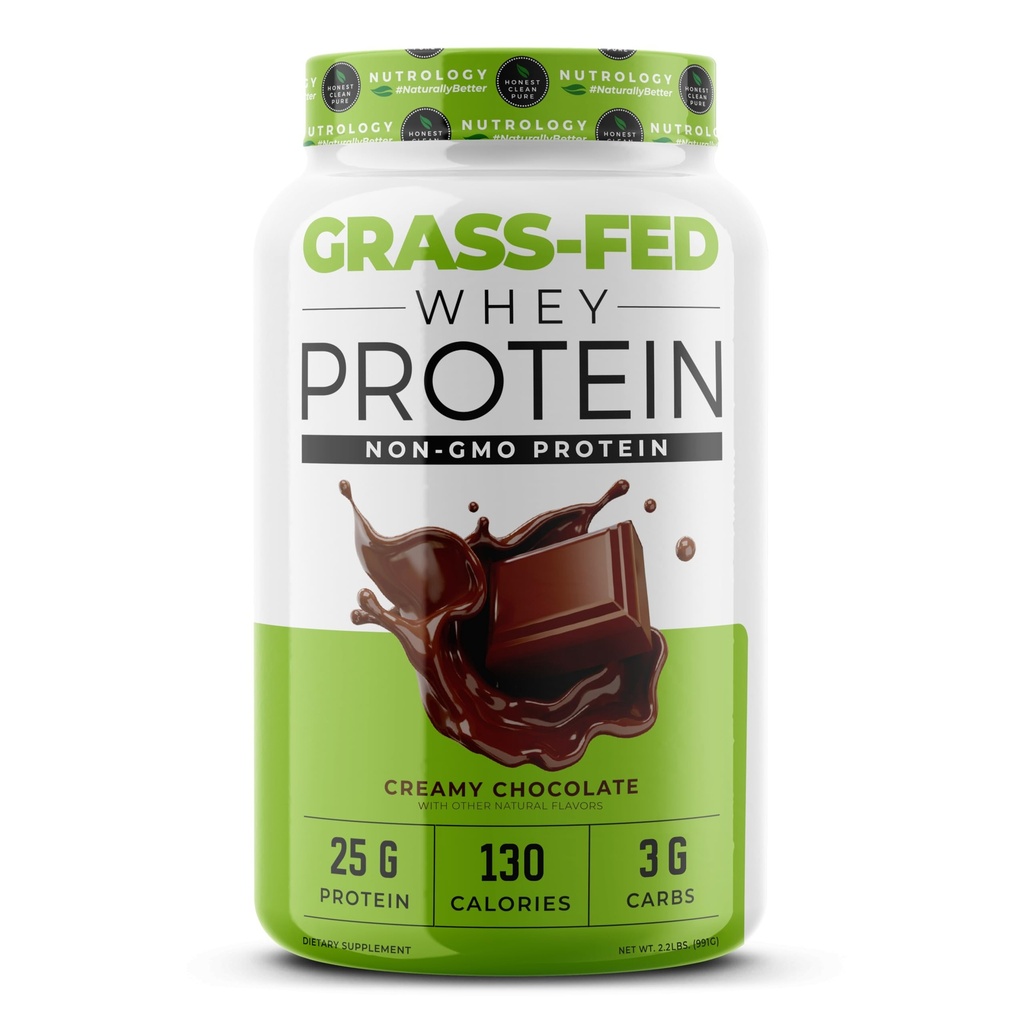 Nutrology Grass Fed Whey Protein Powder, Creamy Chocolate Flavor, Support Lean Muscle Recovery & Performance, Cold Processed Grass Fed Whey dan Amino Acid Powder, Shake, Blow or Bake, 28 Servings