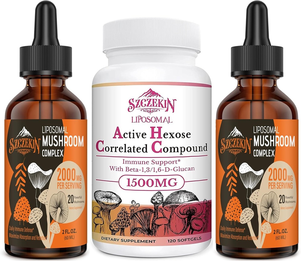 1500 MG Lipomal Aktif Hexose Tambahan 120 SoftGels Bundle dengan 2000 MG Lipomal Mushroom Kompleks Menjatuhkan 60 Servis