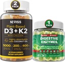 NEVISS Vitamin D3 5000iu & K2, Calcium Gummies & Digeptical Enzymes Gummies