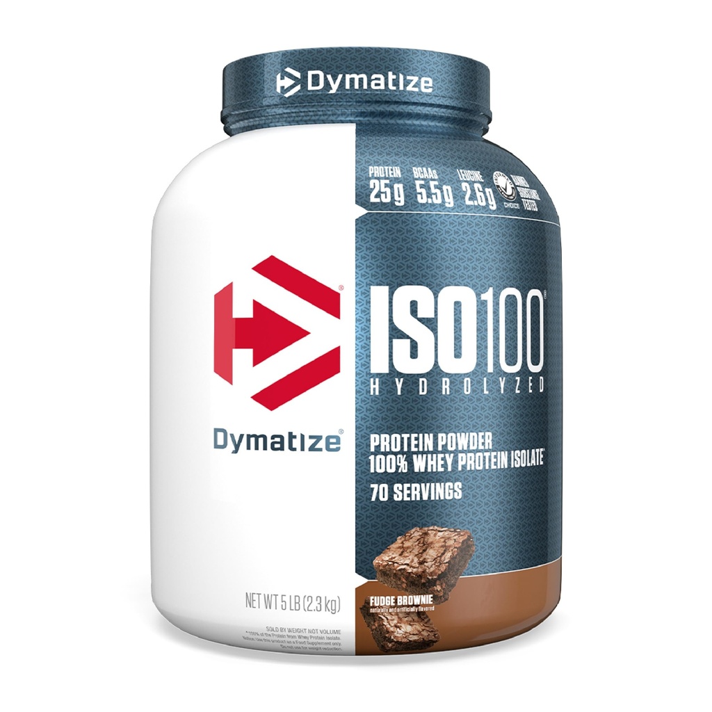 dymatize ISO100 Whee Protein Powder Isolate, Fudge Brownie, 25g of Protein, 5 Pound, 5.5g BCAAs, Kurang dari 120 Cal., Gluten Free, 1g Fat, 1g Sugar, 2g Carb (70 Pelayan)