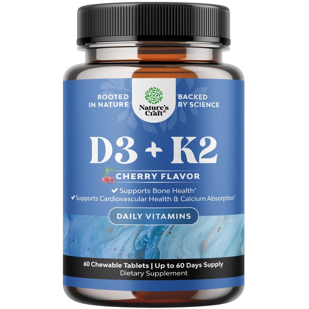 Vitamin D3 dengan K2 MK7 Supplemen - Vitamin D3 2000 IU Tablet dan K2 untuk Hamilune Dukungan Kesehatan Bone Heart Gabungan Dukung Bone Power dan Mood Boost - VIT Immune System - 60 Count