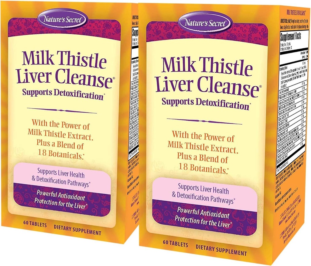 Nature 's Secret Milk Thistle Liver Cleanse - Supports Healthy Liver Fungsi & Detoksifikasi -18 Botecal Blarenic, Dandelion, Beet, & Artichoke - Natural Powerful Antioksidant (Paket 2)