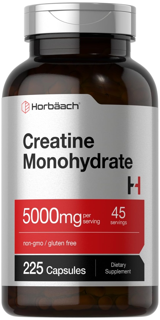 Horbäach Creatine Monohydrate 12.4; 5g 14; 225 Capsules 14; Non- GMO, Gluten Free Suplemen