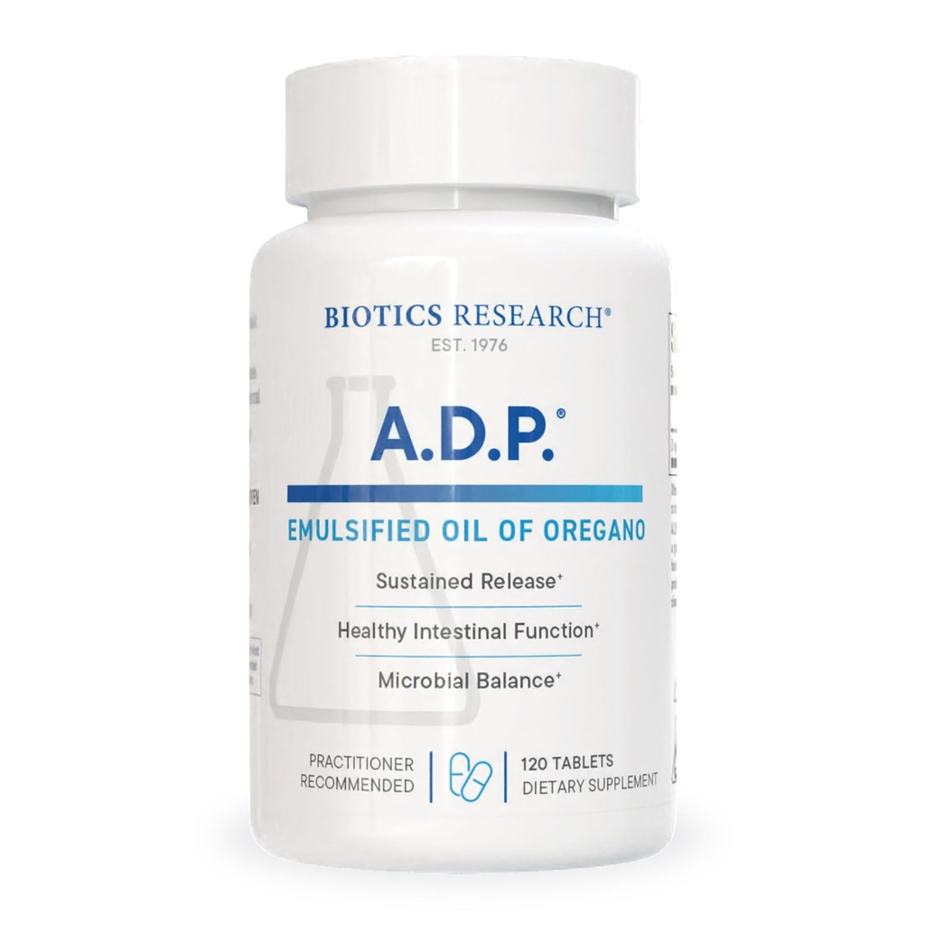 Riset Biotika A.D.P. Emulsified Oil of Oregano Tablet untuk Kesehatan GI -Dihentikan Pelepasan Absorpsi Tinggi Berisi Carvacrol, Minyak Oregano Liar 50mg / S - Dipatenkan Formula -Non GMO -120 Tablet