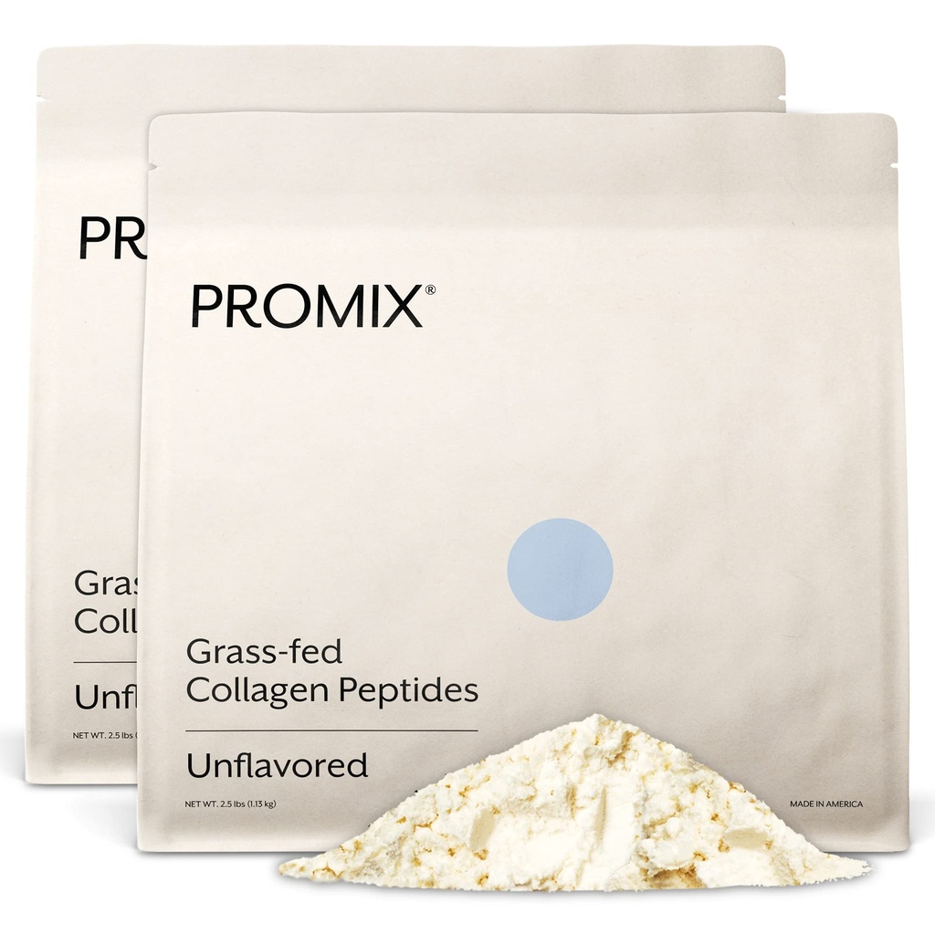 Promix Hydrolyzed Collagen Peptides - Tipe 1 Grass Fed Collagen, 4.7g glycine, Tipe 3 bioaktif peptides - Unflamited - 2.5 Pound (Pack of 2)