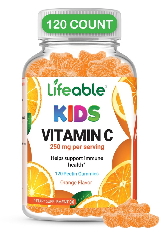 DOKTER 'S FINEST Vitamin C Gummies for Kids - Vegan, GMO Free & Gluten Free - Great Tasting Orange Flavor Pectin Chews - Anak-anak Dietary Suppplemen - 250 mg Vitamin C - 120 Jellies [60 Doses]