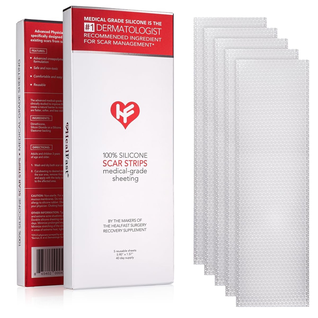 HealFast Physician Formulation Scar - Advanced Crosspolymer Medical Grade Scar Strips for surgery, C Section, Keloid & Hypertrophic Scar - Silicone Tape For Scar (5 Sheets)