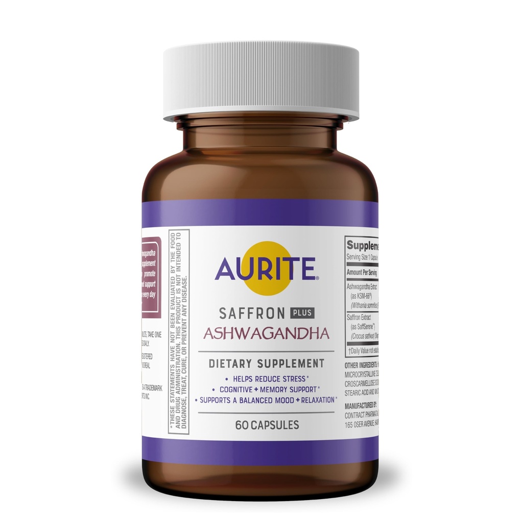 Suplemen Saffron 124; Stress Management, Herbal Mood Support, Long- Term Memory, for Women & Men. (60 Cacah 1), Saffron + Ashwagandha)