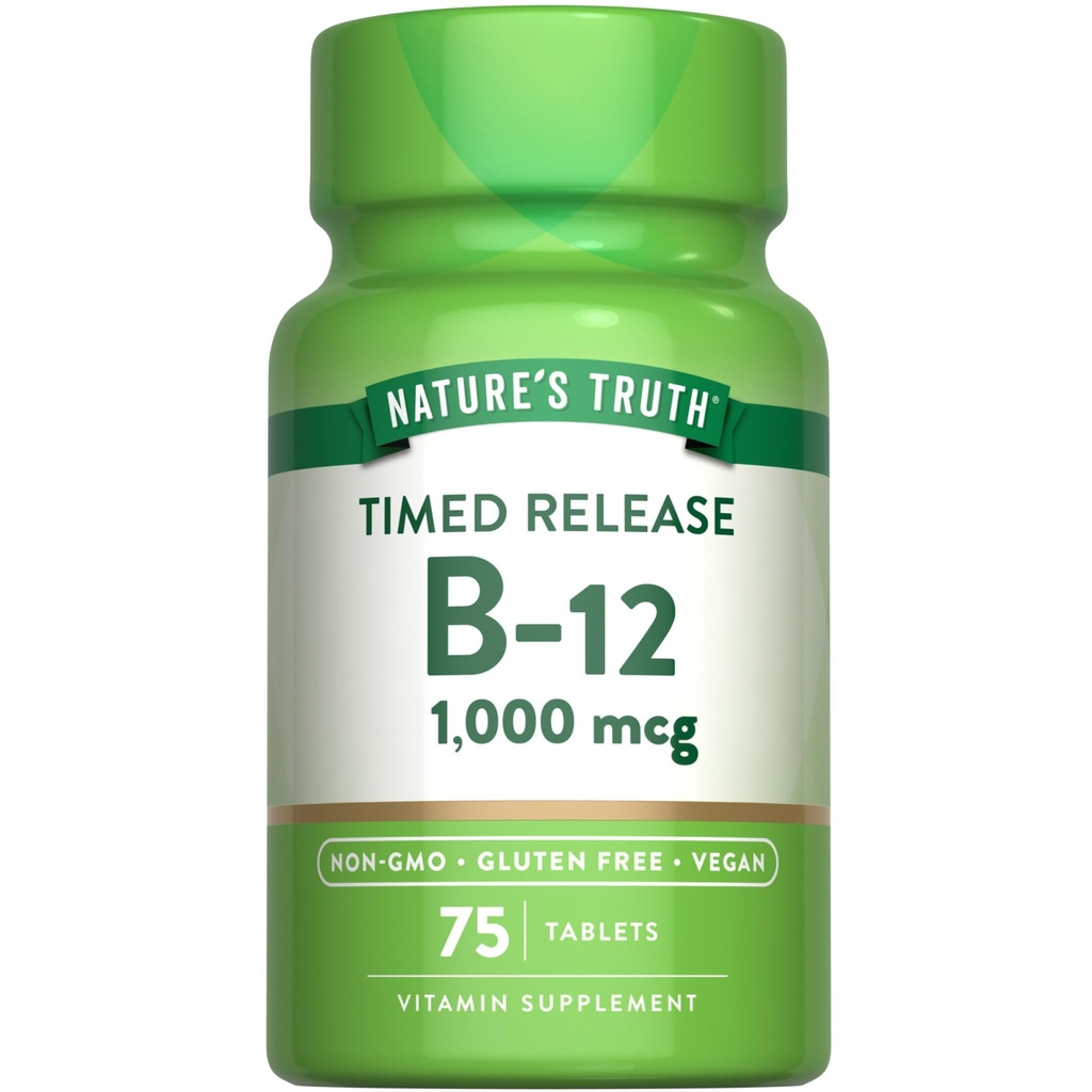 Nature 's Truth Vitamin B12 1000 mcg 124; 75 Timed Rilis Tablets 12.4; Vegan, Non-GMO & Gluten Free Suplemen