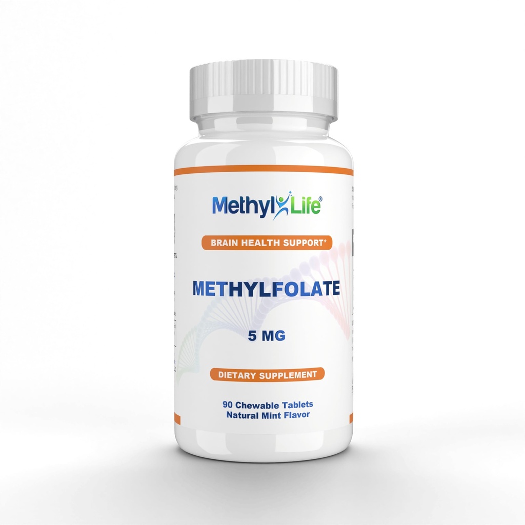Methyl-Life ® L-Methylfolat 5 mg - Karnable Aktif Tersedia Tablet Terletak dengan bentuk penjebakan dari Cerebrofolat ® (L-5-MTHF, Calcium) Alasan 124; Vegan, Non-GMO, Gluten- Free Glurl4; 90 Cyewable Tablet