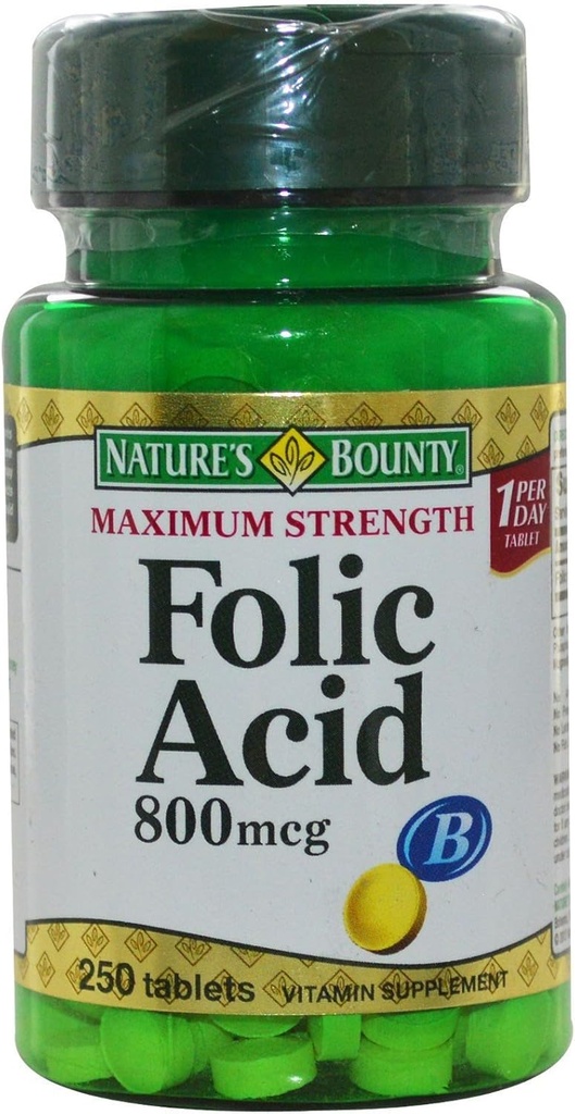 Nature 's Bounty Folic Acid 800 mcg Tablet Maksimum Kekuatan 250 ea (Paket 5)