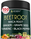 6in1 Beetroot Suplemen dengan Maca Root, Grape Benih, Ginger, Turmeric dan Black Pepper untuk Kesehatan Jantung & Imune Dukungan - 100 Vegan Kasules