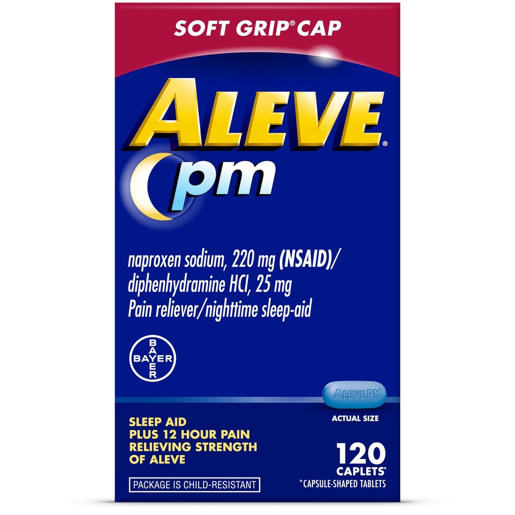 Aleve PM Sleep Aid Plus Pain Reliever Caplets, Naproxen Sodium & Diphenhydramine HCI, Nighttime, 120 Count