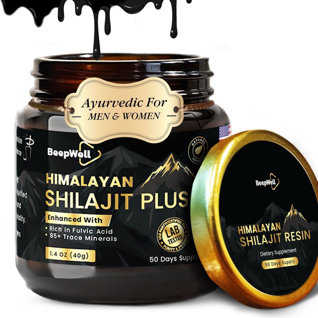 Murni Himalaya Organik Shilajit Extract for Men & Women - 100% Natural Ashwagandha Black Pepper Shilajit Resin untuk Pria Emas Ayurvedik, Fulvic Acid 85 + Trace Minetrace, 50 Grams, 40 Grams