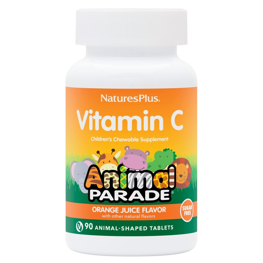 Natuture Plus Animal Parade Sugar- Free Children 's Vitamin C, Natural Orange Juice Flavor - 90 Sale Tablet Berbentuk Hewan Chewable - Dukungan Imune - Gluten Free - 45 Hamba