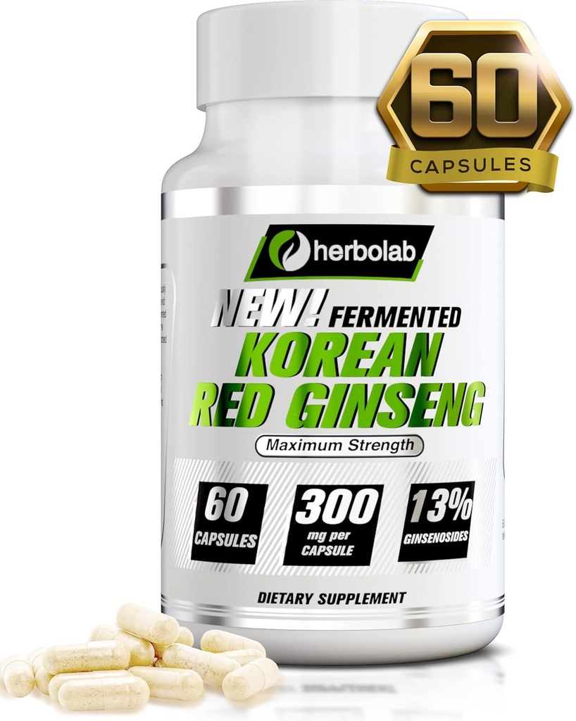 Herbolab Korea Red Ginseng Fermentasi 10: 1 (13% ginsenosides) - Genuine Panax Ginseng dari Korea 6 Tahun Old Roots - Patented Ekstrak Teknologi