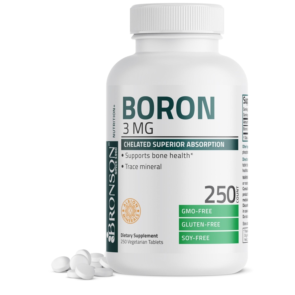 Bronson Boron 3 MG Chlated Superior Absorpsi Mendukung Bone Health Trace Mineral, Non-GMO, 250 tablet Vegetarian