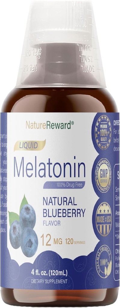 Melonatin 12mg 124; 4 fl oz Liquid 124; 120 Servings 12.4; Blueberry Flavor 124; untuk dewasa 124; Non-GMO, Tambahan Vegetarian